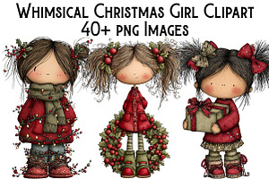 Whimsical Christmas Girl Clipart, an Illustration by Pixels.Craft