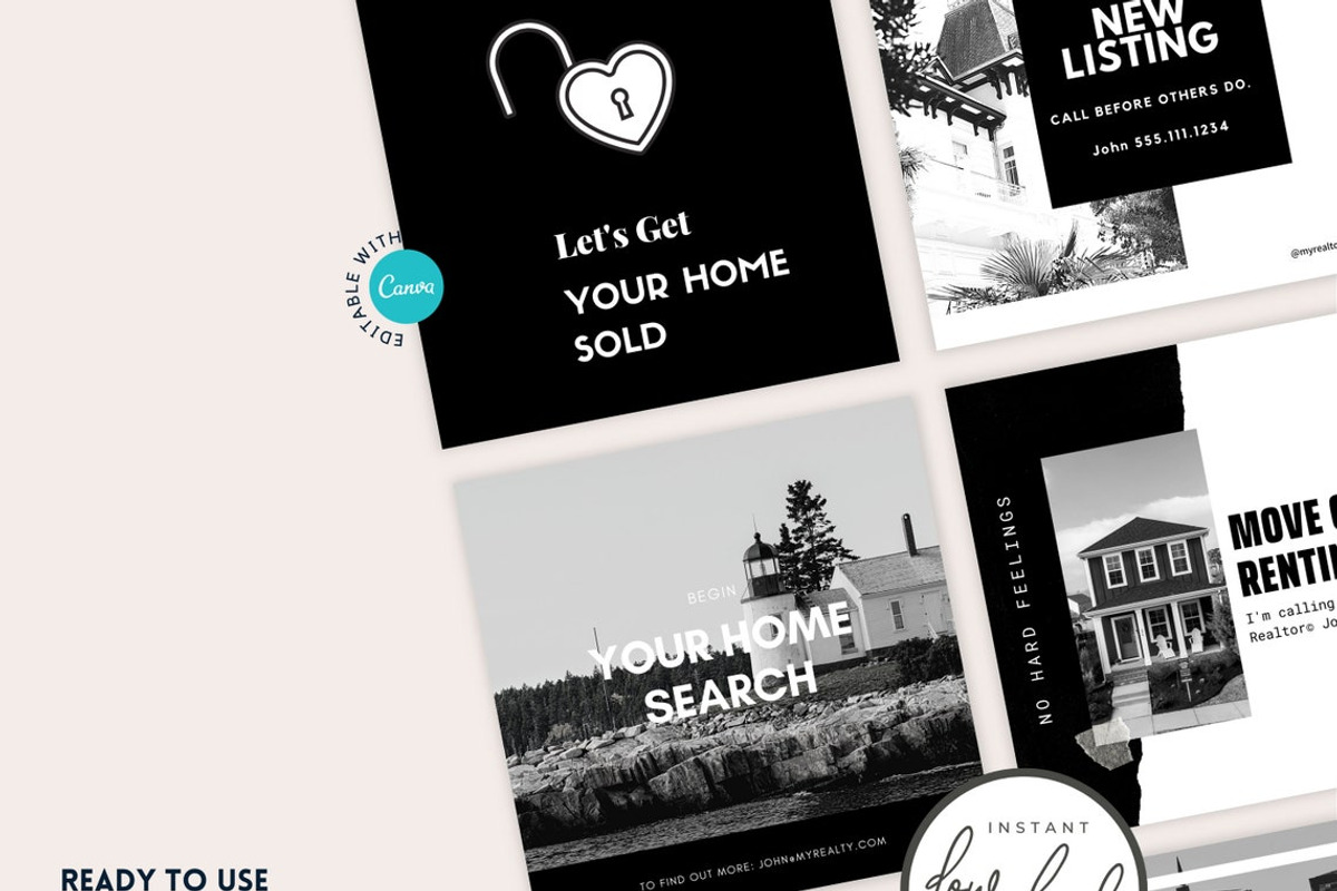 Real Estate Instagram Puzzle Grid BW, a Social Media Template by RealEstateDreams (Photo 5 of 6)