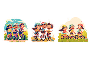 Children ride bicycle. Three kids, a Sport Illustration by Stock-Smart-Start
