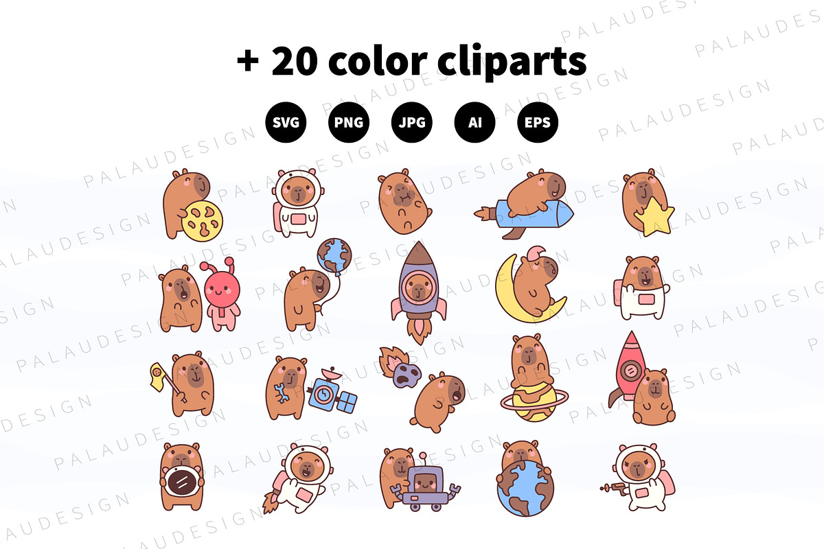Capybara Space Clipart Set, an Education Illustration by Palau (Photo 8 of 10)