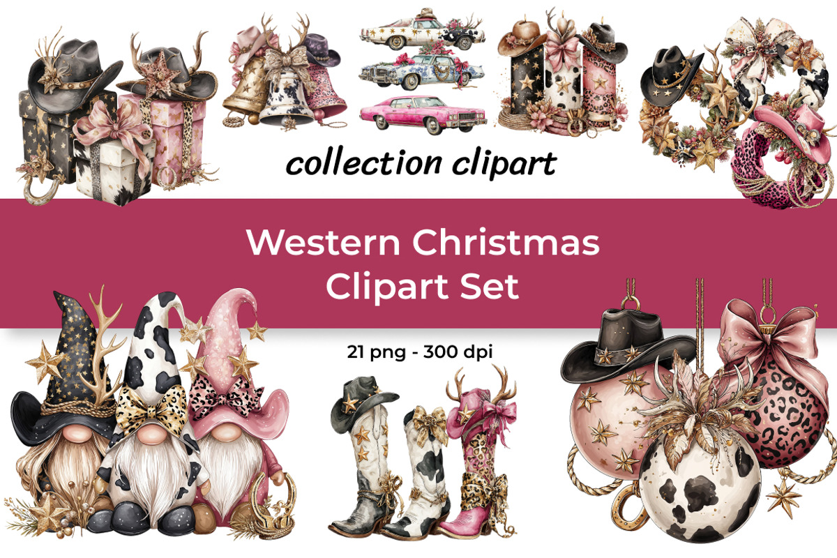 Watercolor Western Christmas Clipart, a Seasonal Illustration by InkyQueenArt (Photo 1 of 5)