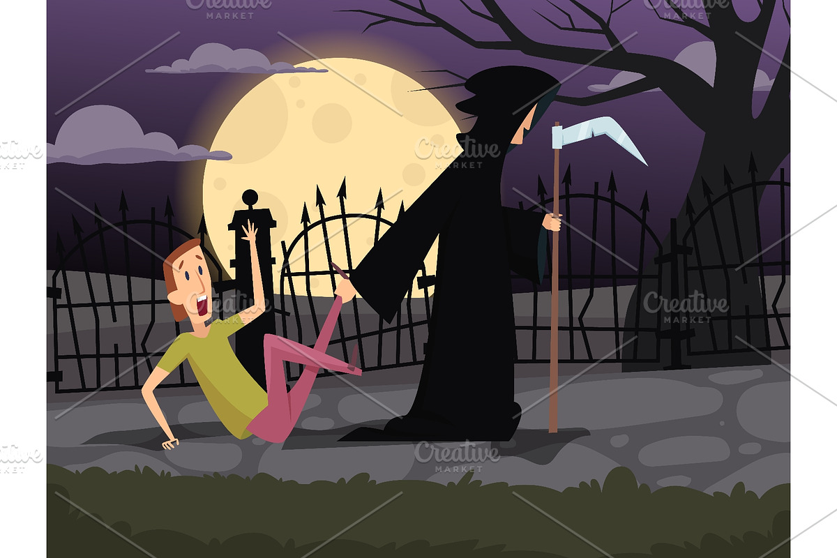 Grim reaper chasing scared man, a Person Illustration by Onyx (Photo 1 of 3)