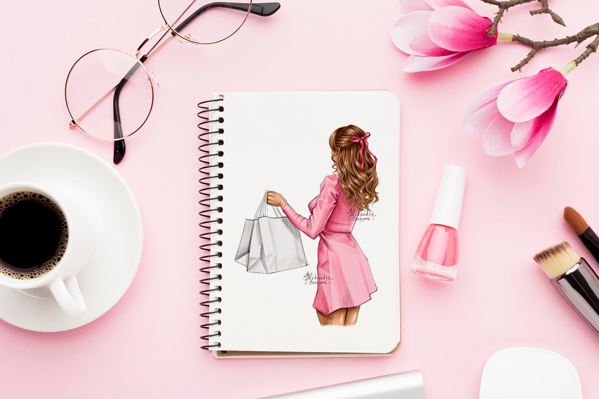Fashion Girl Spring Pink Dress, a Person Illustration by BigArtLab (Photo 5 of 5)