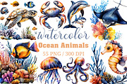 Watercolor Ocean Animals Clipart, an Illustration by Craft Nest (Thumbnail 1 of 11)