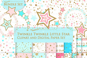 Pink Light Blue Gold Stars