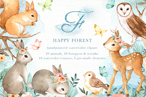 Happy Forest Watercolor Clip Art