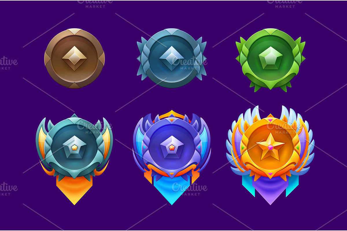 Game level rank badges, an Object Illustration by Vector Tradition