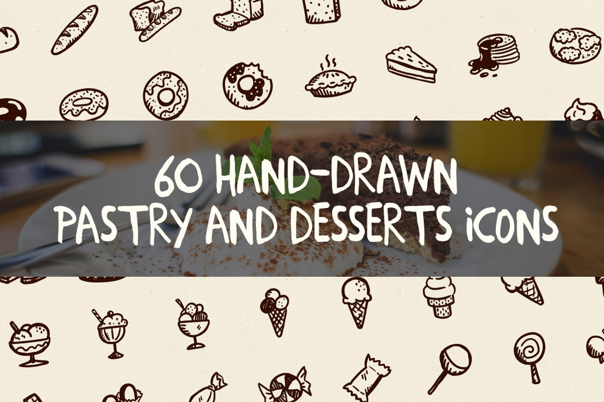 60 Hand-Drawn Desserts Icons, an Icon by Hand-Drawn Goods (Photo 1 of 2)