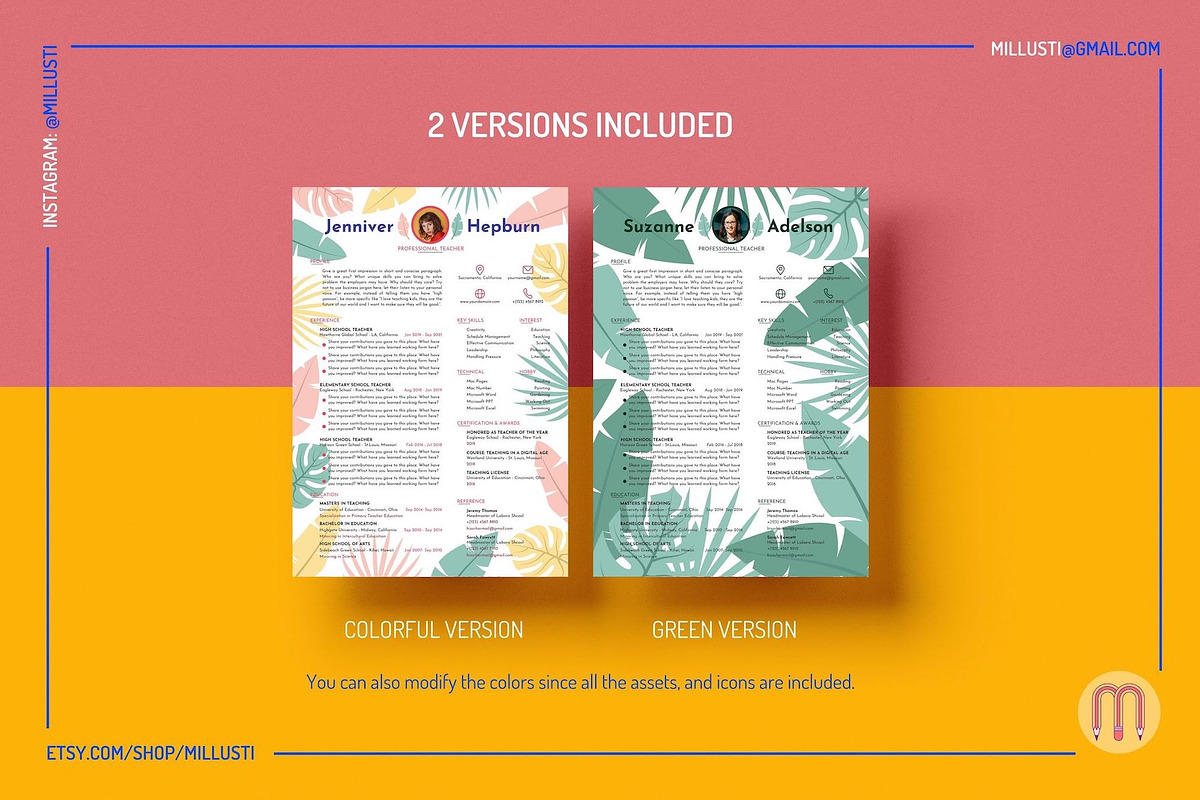 Natural Tropical Leaves Resume Canva, a Resume Template by Millusti (Photo 5 of 9)