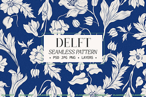 Vintage Blue Floral Seamless Pattern