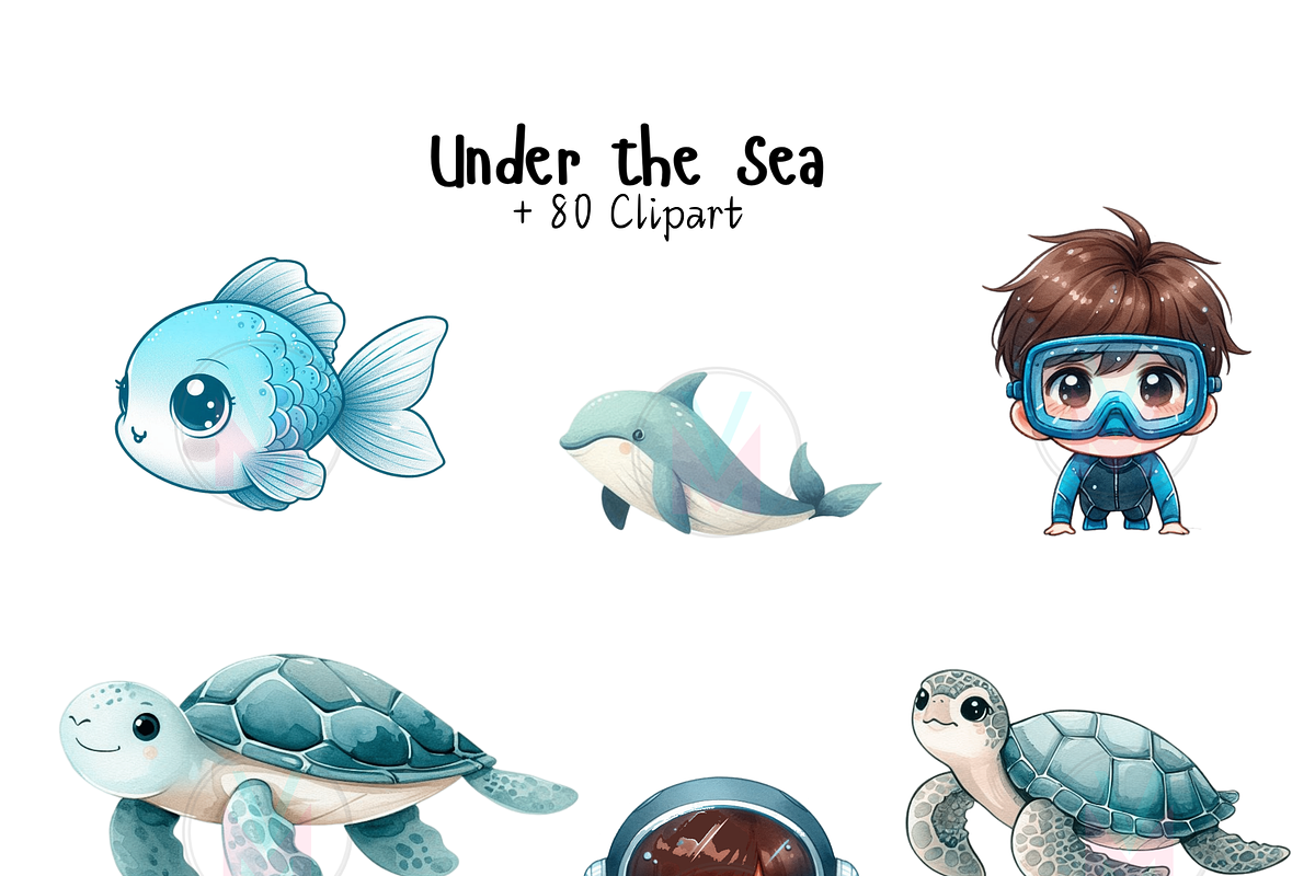 Undersea watercolor clipart, nursery, a Person Illustration by VM PARTYS  BY TAIRUMA (Photo 2 of 10)