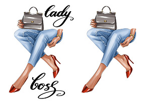 Lady Boss Clipart, Legs In Jeans Png