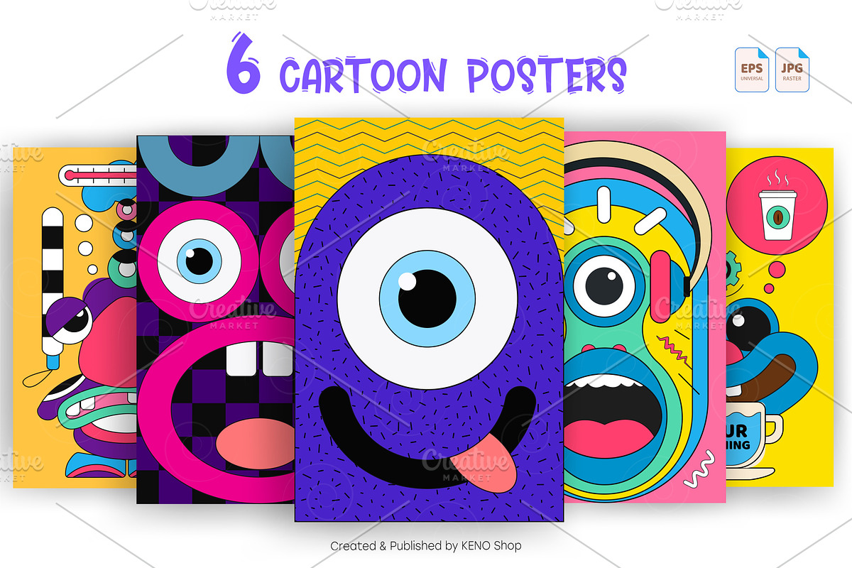 Cartoon posters with emotions. Art., a Decorative Illustration by KENO Mascots (Photo 1 of 4)