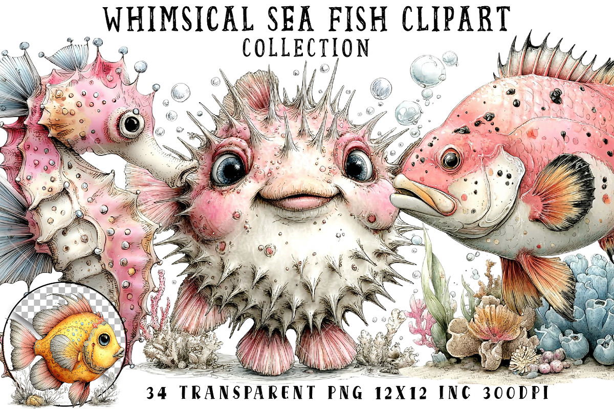 Whimsical Sea Fish Clipart, an Illustration by OK Design (Photo 1 of 6)