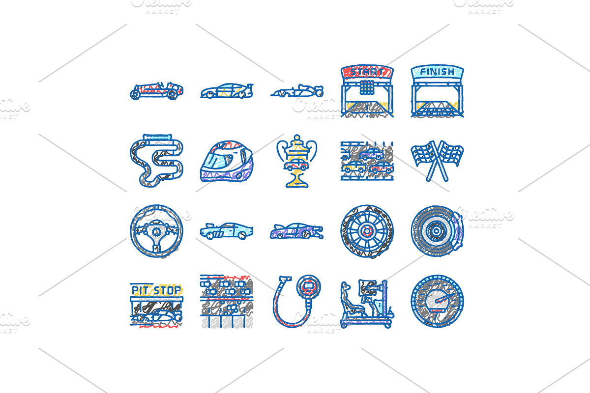 car race vehicle speed auto icons, an Object Illustration by pikepicture