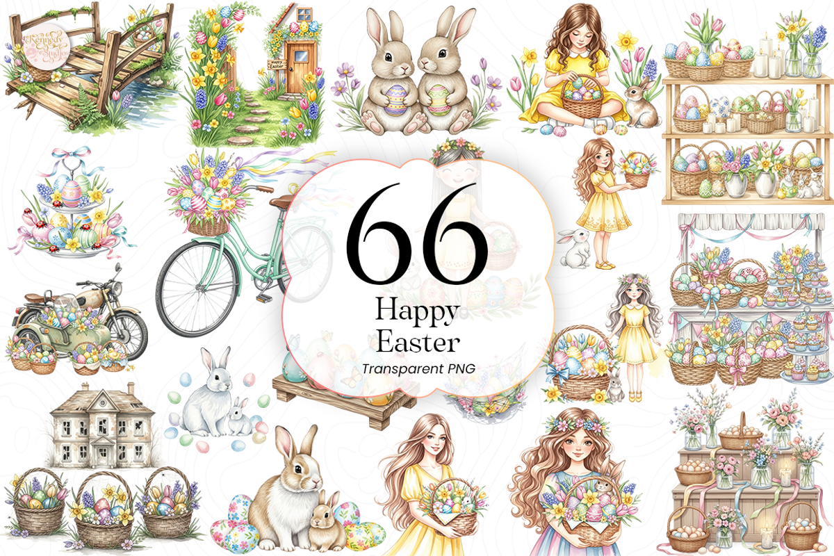 Happy Easter PNG Clipart Bundle., an Object Illustration by KennedyStudio (Photo 1 of 5)