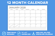 2028 11x17 Inch Calendar Template, a Stationery Template by Running With Foxes (Thumbnail 1 of 5)