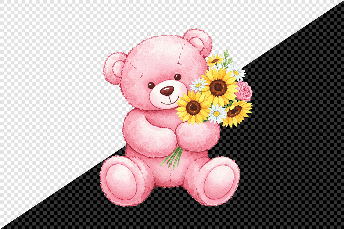 Watercolor Pink Cute Blush Teddy Png, an Illustration by Creative Art (Photo 8 of 10)