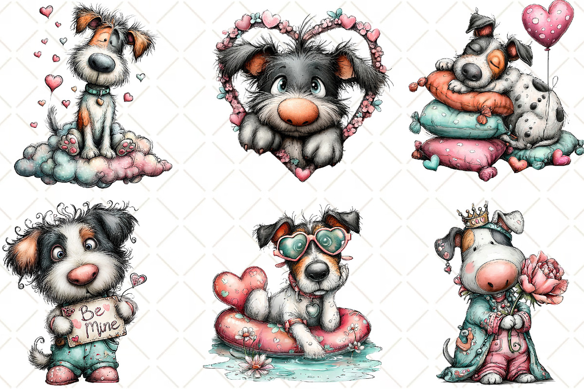 Whimsical Valentine Dog Clipart, an Animal Illustration by Black Bird Studio (Photo 5 of 6)