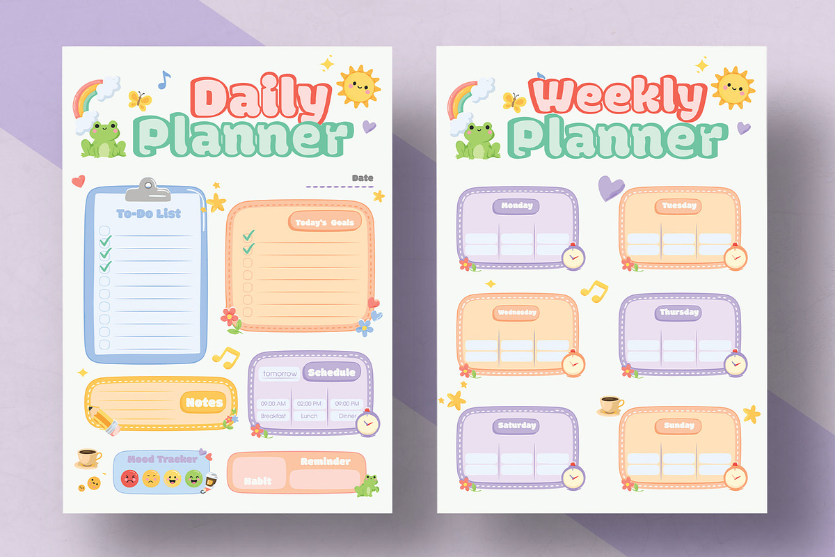 Cute Daily and Weekly Kids Planner, a Stationery Template by MightyDesign (Photo 1 of 8)