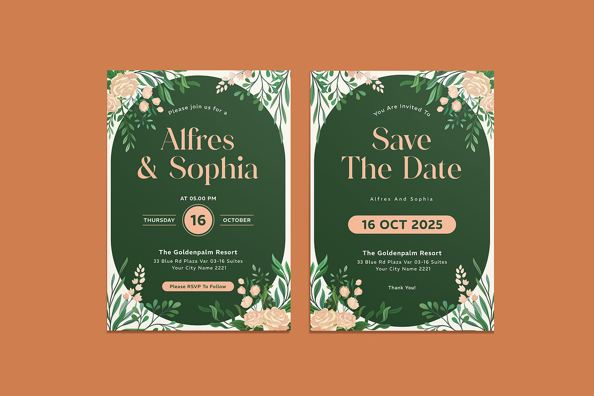 Rosian Wedding Invitation Template, an Invitation Template by iDoodle Studio (Photo 1 of 4)