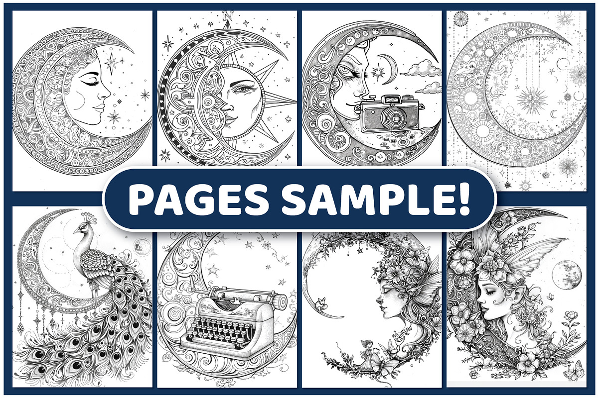 120 Boho Chic Moon Coloring Pages, an Illustration by BrightMart (Photo 2 of 3)
