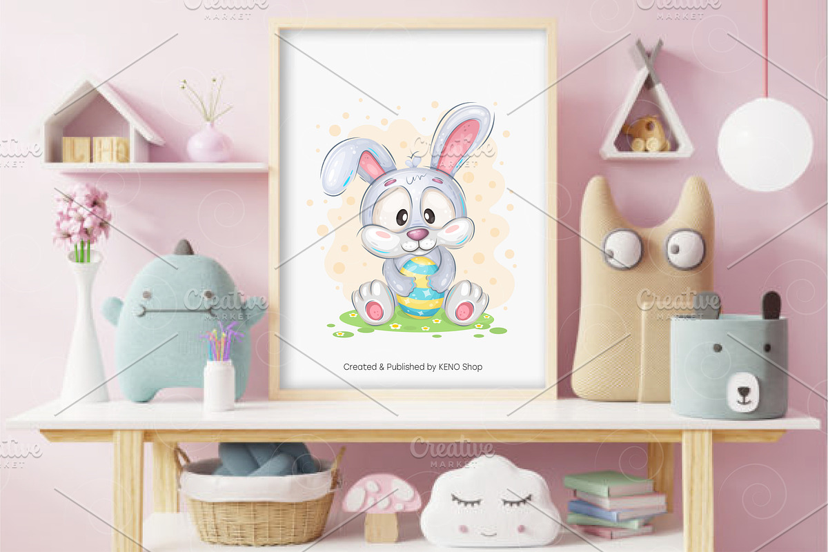 Cartoon Easter Bunny. Tshirt, PNG., an Animal Illustration by KENO Mascots (Photo 4 of 5)