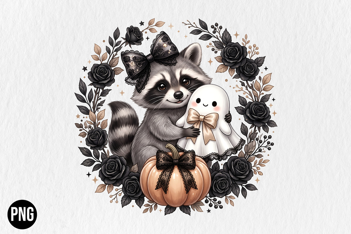 Cute Ghost and Raccoon Halloween, a Seasonal Illustration by CraftArtStudio (Photo 1 of 4)