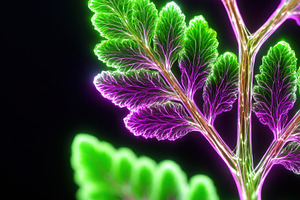 Vibrant fern leaf in green and pink hues, an Abstract Photo by AlyaAnd
