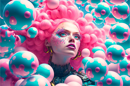 Fantasy Woman Surrounded By Balloons