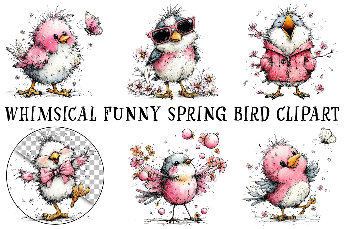 Whimsical Funny Spring Bird Clipart, an Illustration by OK Design (Photo 2 of 6)