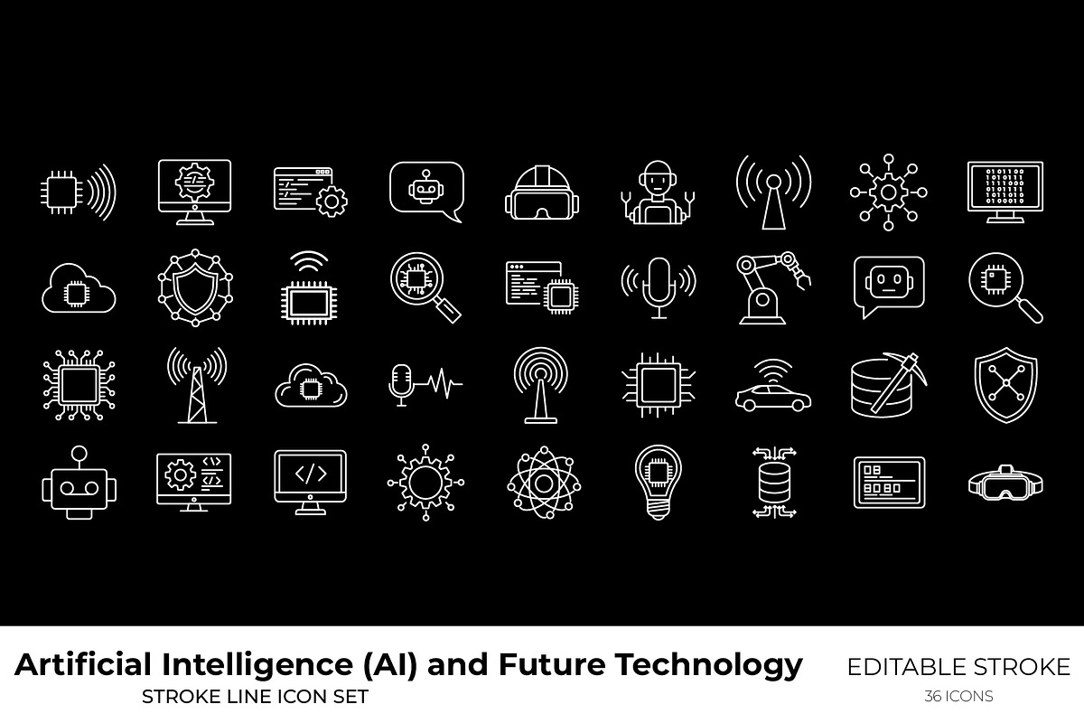 AI Future Technology Icon Set, an Outline Icon by Unique Design Team (Photo 1 of 3)