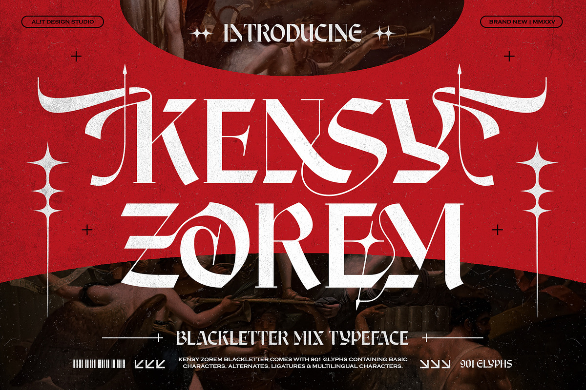 Kensy Zorem Typeface, a Blackletter Font by alit design (Photo 1 of 20)