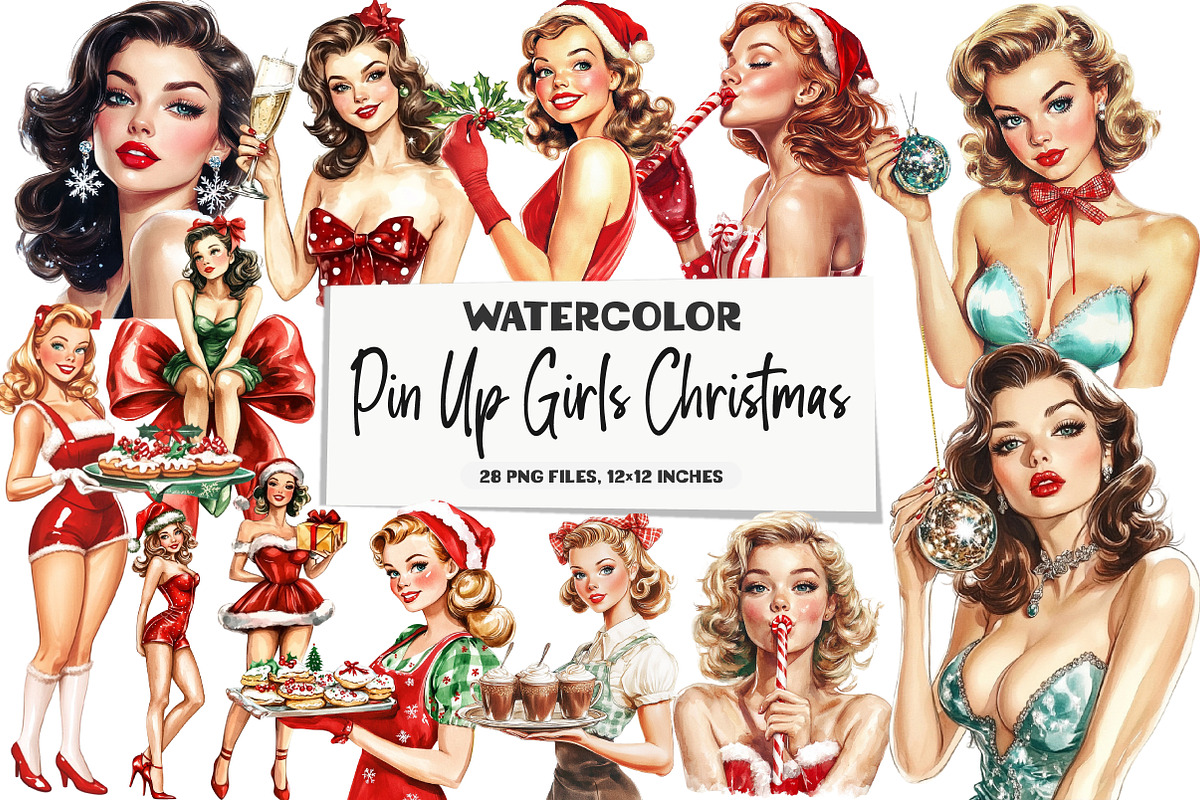 Pin Up Girls Christmas Clipart, an Illustration by DreamArtGraphic (Photo 1 of 5)