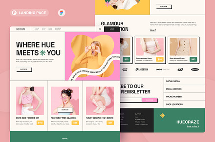 HueCraze - Fashion Landing Page, an UI Kit Template by peterdraw