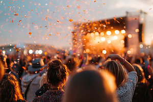 Celebrating summer at a vibrant music festival in a lively field under the suns, a Photo by AlyaAnd