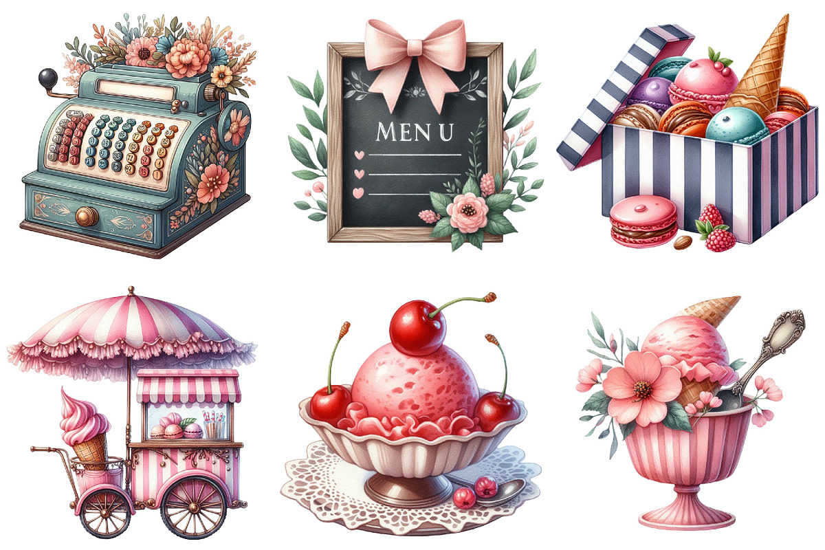 Coquette Ice Cream Shop Clipart, an Illustration by Pixels.Craft (Photo 6 of 9)