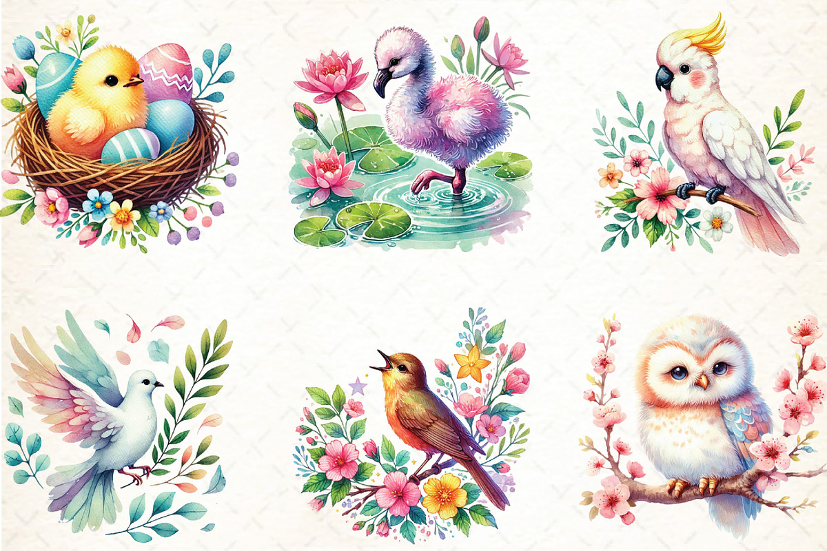 Watercolor Spring Birds Clipart, an Illustration by DreamCafeArt (Photo 2 of 5)