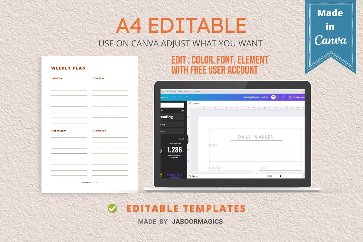 Weekly Planner Template, Canva, a Templates & Theme by Jaboor Magics (Photo 3 of 5)
