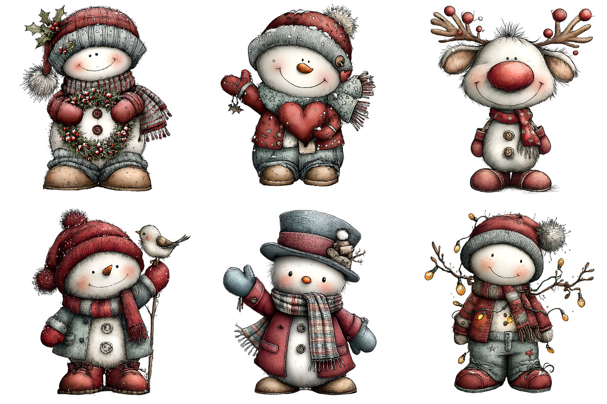 Whimsical Christmas Snowman Clipart, an Illustration by DreamArtGraphic (Photo 5 of 5)