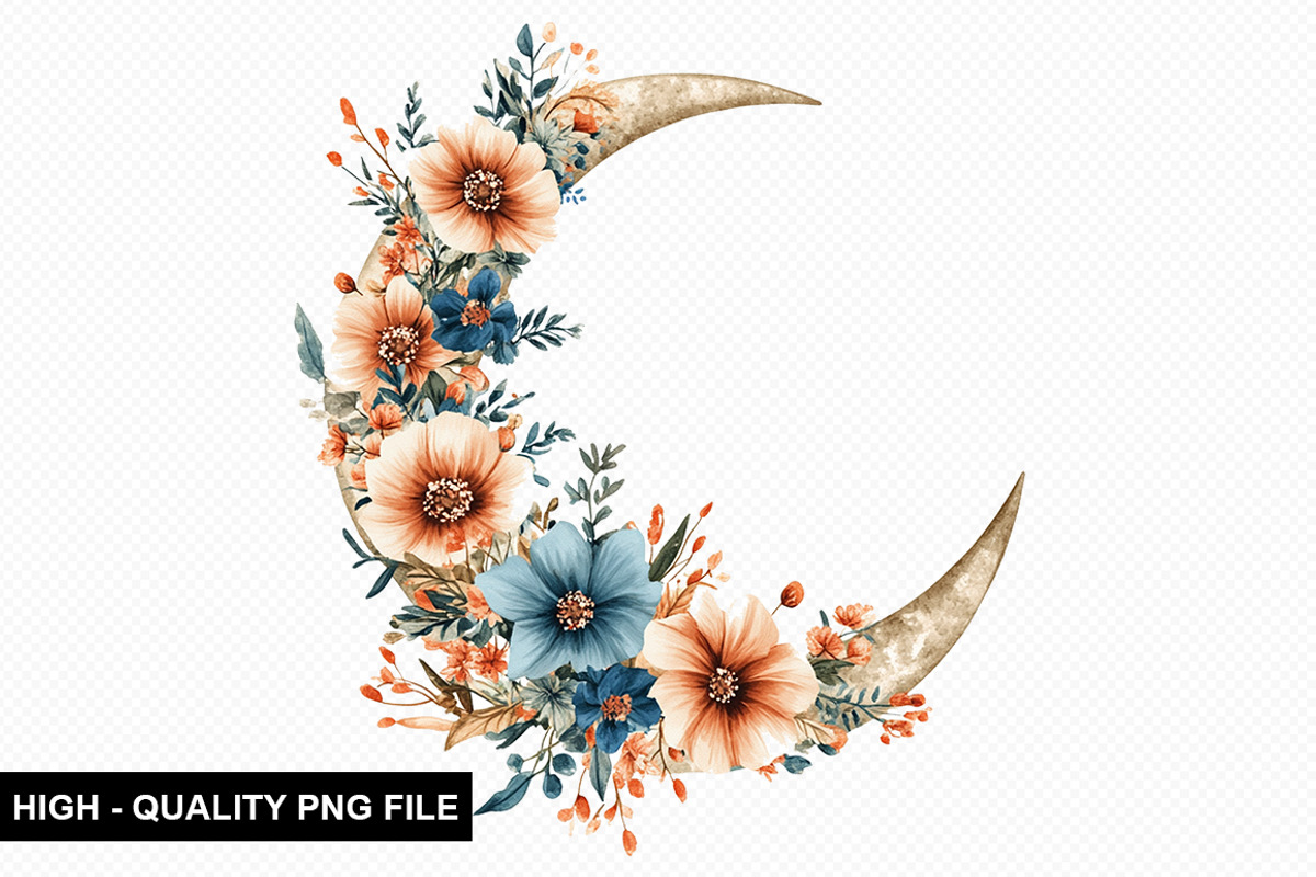 Floral Moon Clipart Design Bundle, an Illustration by crative8112 (Photo 4 of 10)