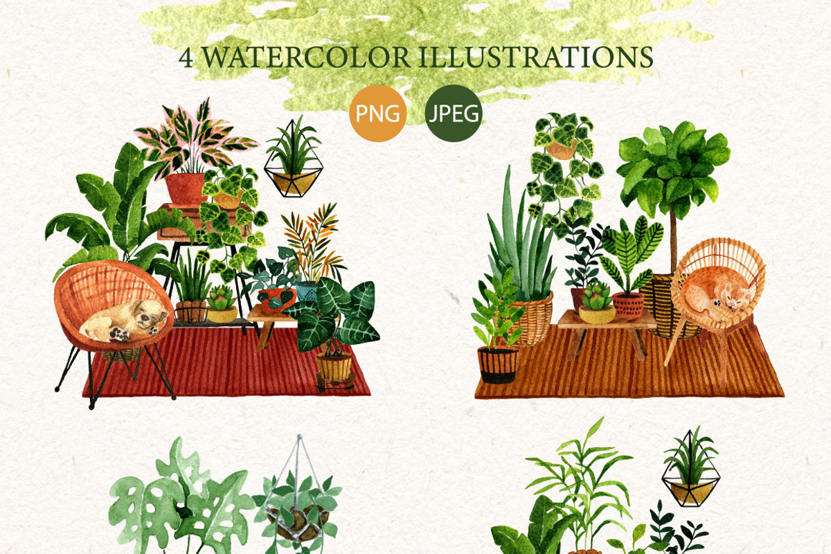 Houseplants. Watercolor set, an Object Graphic by JuliaBadeeva (Photo 7 of 9)