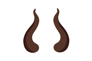 Curved brown bull horns. Flat, an Animal Illustration by GraphiShop