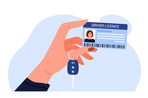Hand Holding Driver License and Key, a Transportation Illustration by Flashvector