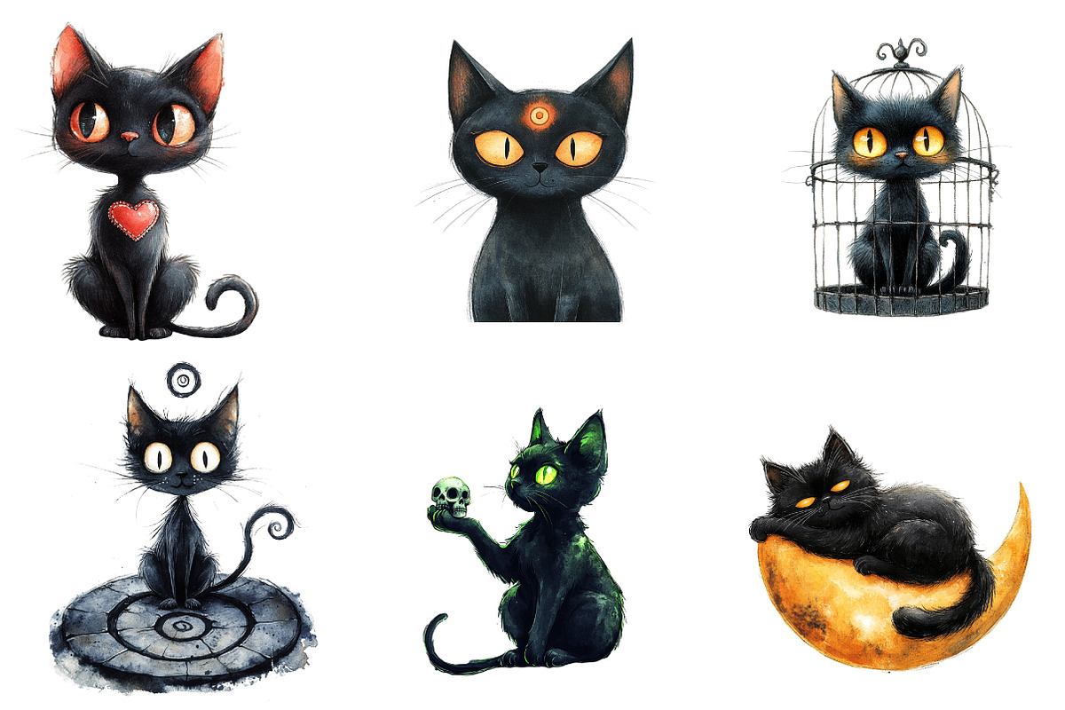 Spooky Black Cat Clipart, an Illustration by CreationArt (Photo 3 of 6)