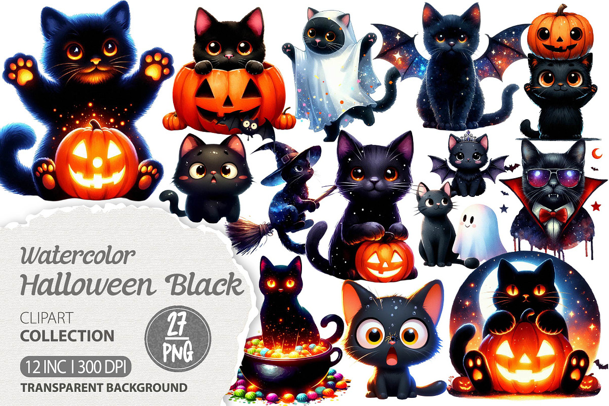 Halloween Black Cat Clipart PNG, an Illustration by Dream Creation (Photo 1 of 6)