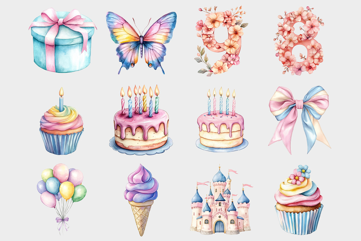 Rainbow Pastel Birthday Clipart, a Seasonal Illustration by Design Market (Photo 2 of 5)