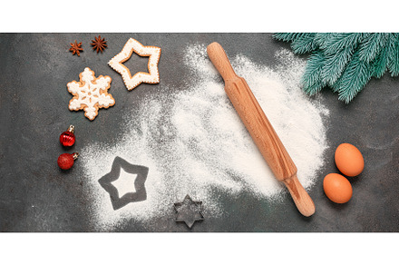 Christmas baking background. Flour, a Holiday Photo by Yulia71