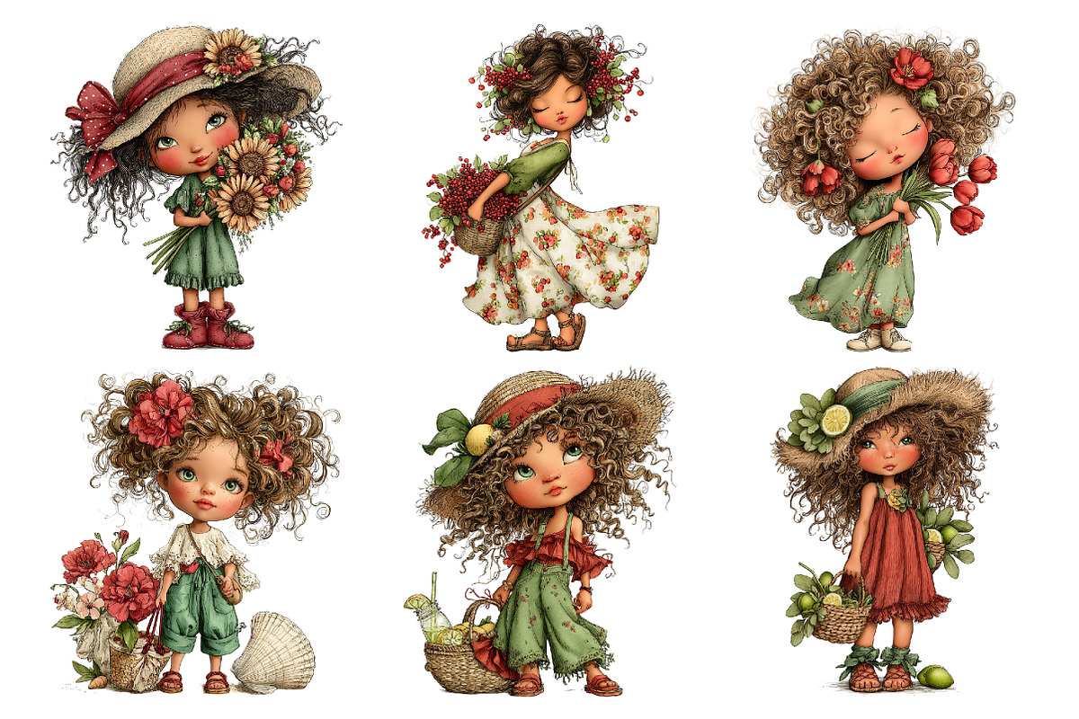 Whimsical Summer Little Girl Clipart, a Seasonal Illustration by Daily.Designs (Photo 5 of 5)