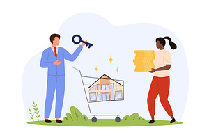 Online House Purchase Money & Key, a Finance Illustration by Flashvector